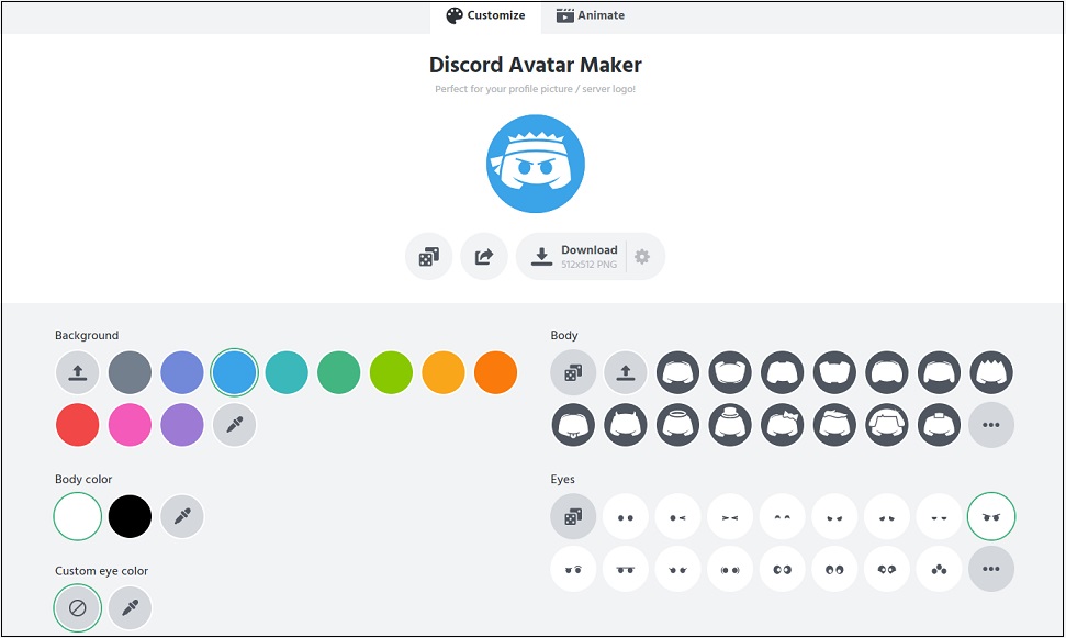 Discord Avatar Makerのメインインターフェイス